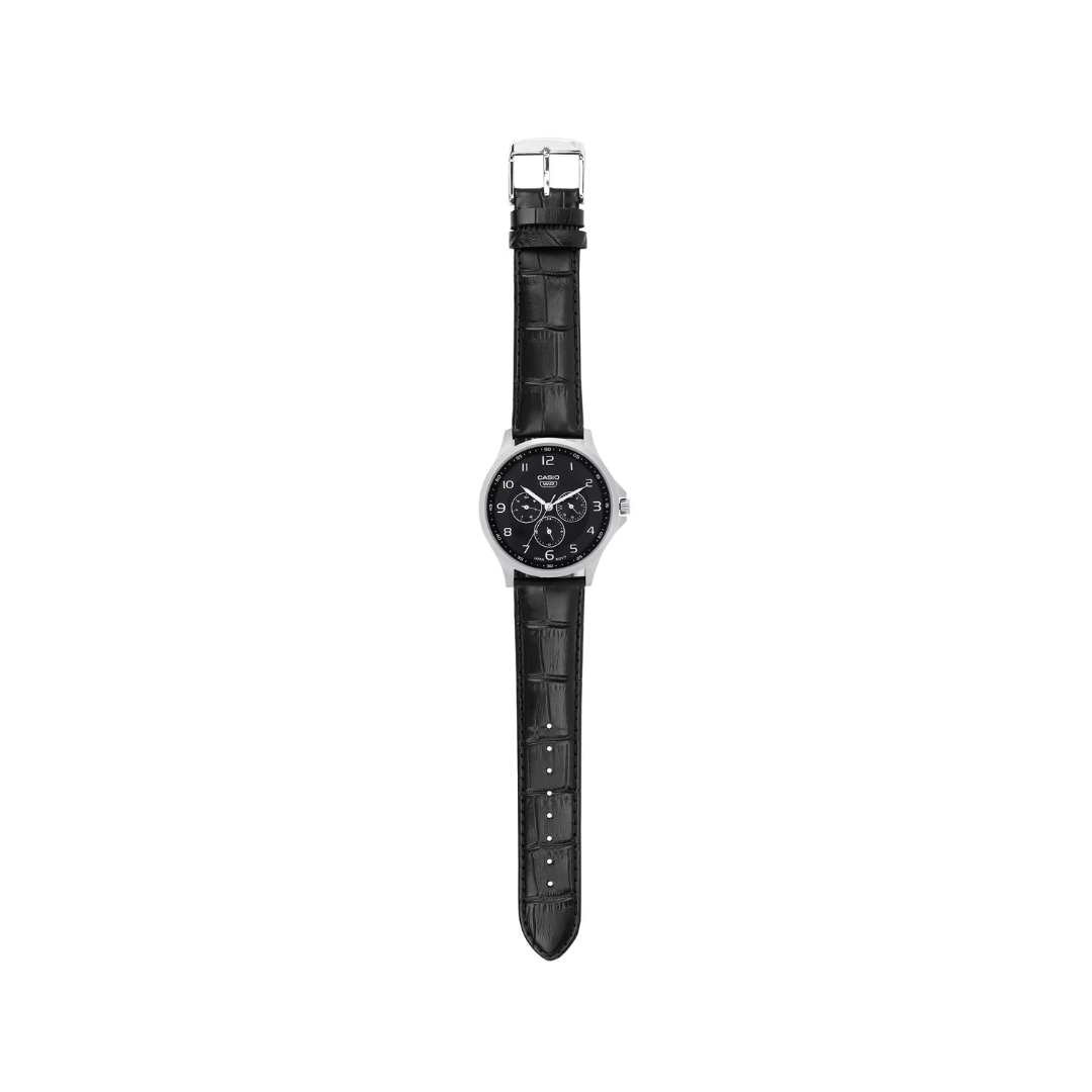 Casio Enticer Multifunction Black Black Dial Leather Strap Mens Watch A2454 - MTP-SN2KL-1A