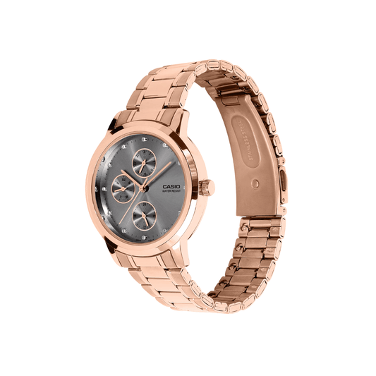Casio Enticer Grey Dial RoseGold Stainless Steel Womens Watch A2497 - LTP-SN6KR-8A