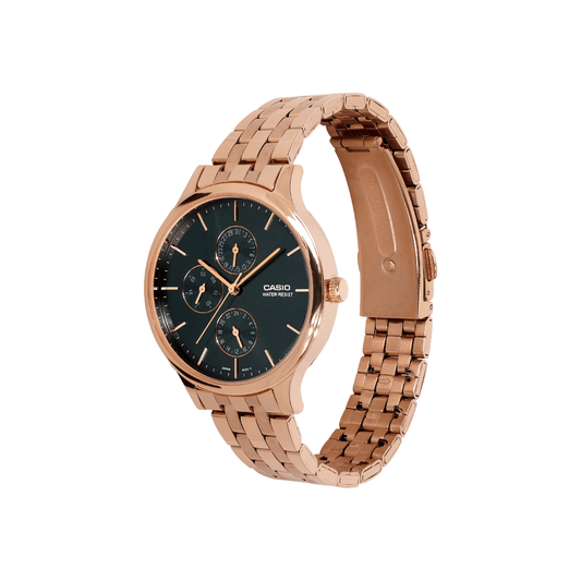 Casio Enticer Multifunction Green Dial Rosegold Womens A2498 - LTP-SN7YR-3A