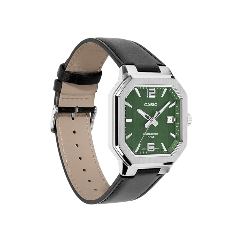 Casio Enticer Green Dial Square Mens Watch A2528 - MTP-B195L-3AV