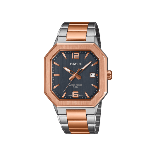 Casio Enticer Black Dial Steel Rose Gold Mens Watch A2529 - MTP-B195RG-2AV