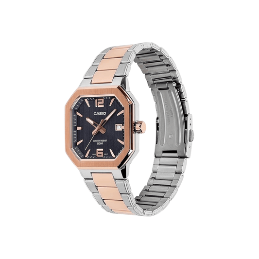 Casio Enticer Black Dial Steel Rose Gold Mens Watch A2529 - MTP-B195RG-2AV