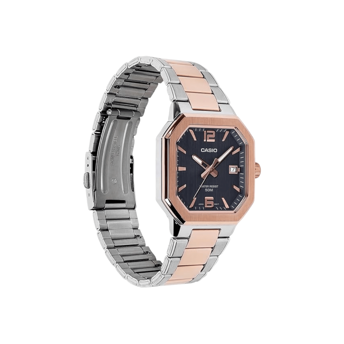 Casio Enticer Black Dial Steel Rose Gold Mens Watch A2529 - MTP-B195RG-2AV