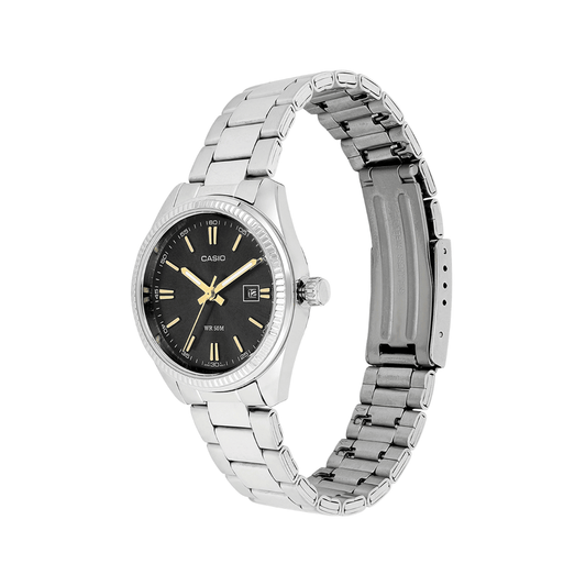 Casio Enticer Black Dial Silver Stainless Steel Womens Watch A474 - LTP-1302D-1A2V