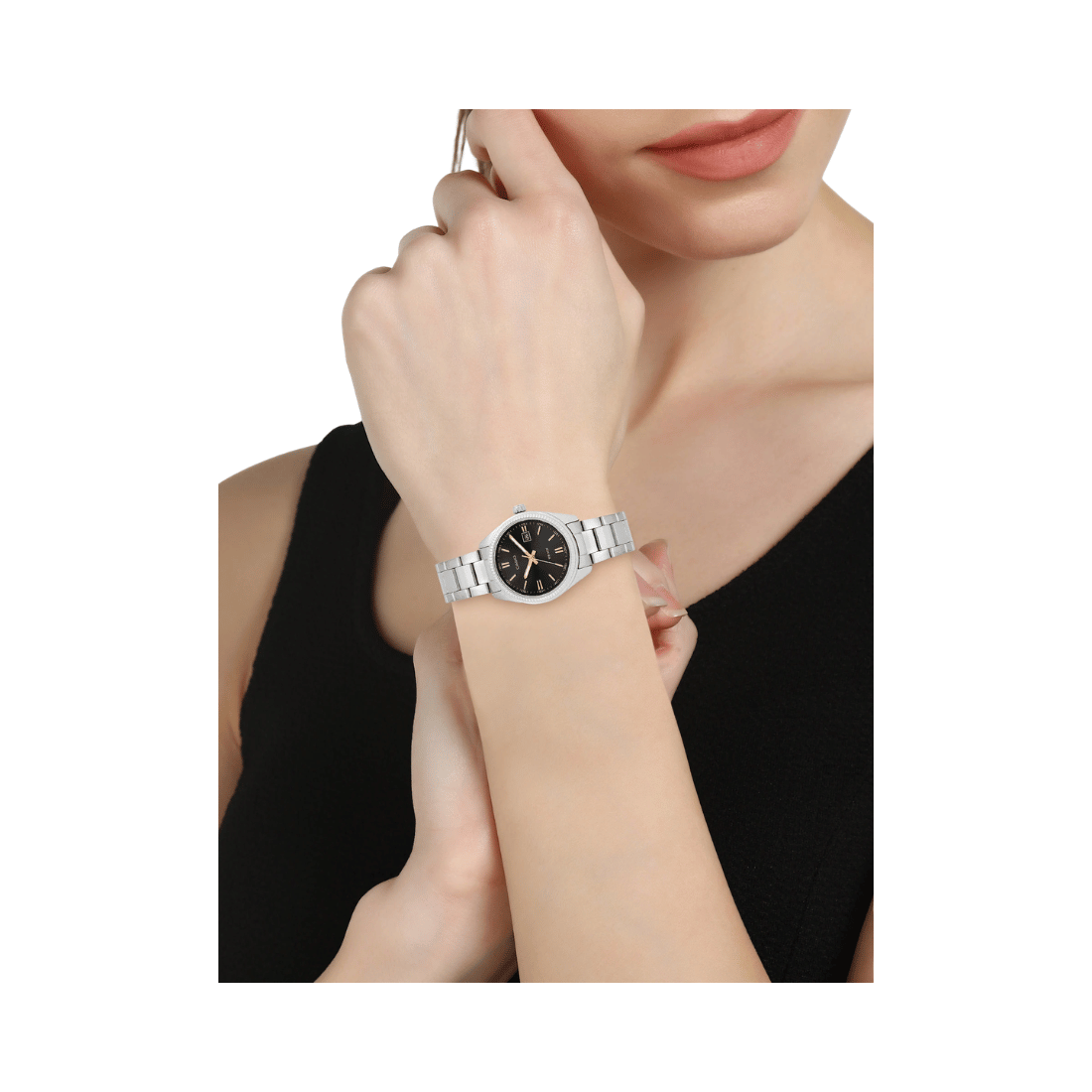 Casio Enticer Black Dial Silver Stainless Steel Womens Watch A474 - LTP-1302D-1A2V