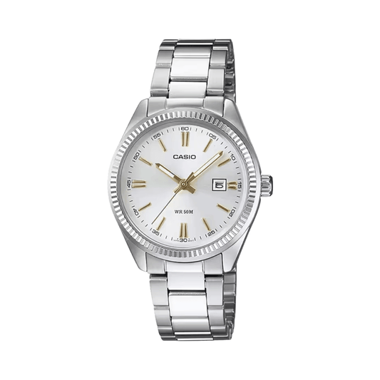 Casio Enticer White Dial Stainless Steel Womens Watch A475 - LTP-1302D-7A2VDF