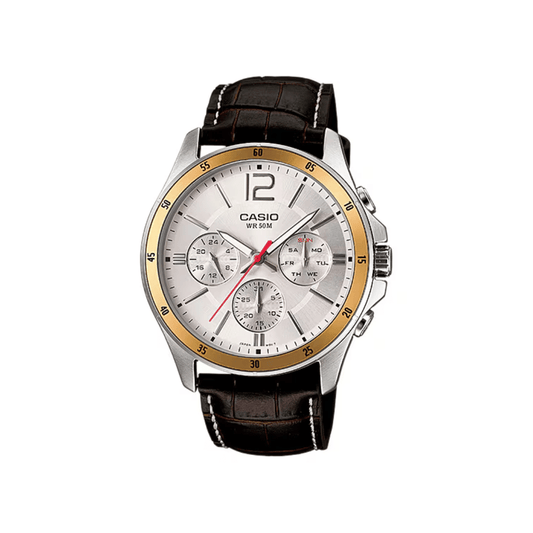 Casio Enticer Multifunction Brown Leather Strap Mens Watch A835 - MTP-1374L-7AVDF
