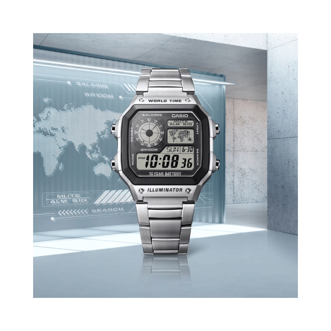 Casio Digital Silver Mens Watch D099 AE-1200WHD-1AV