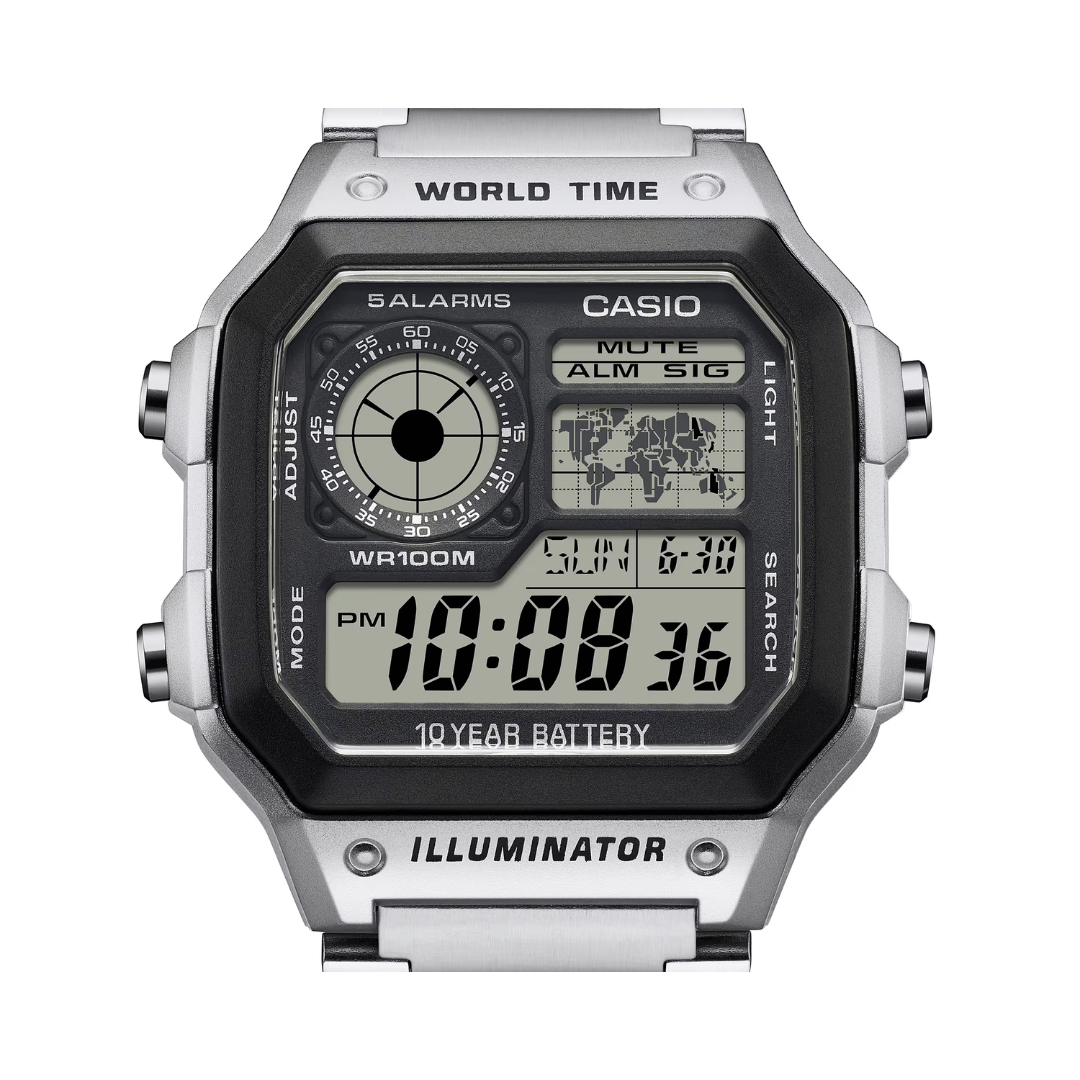 Casio Digital Silver Mens Watch D099 AE-1200WHD-1AV