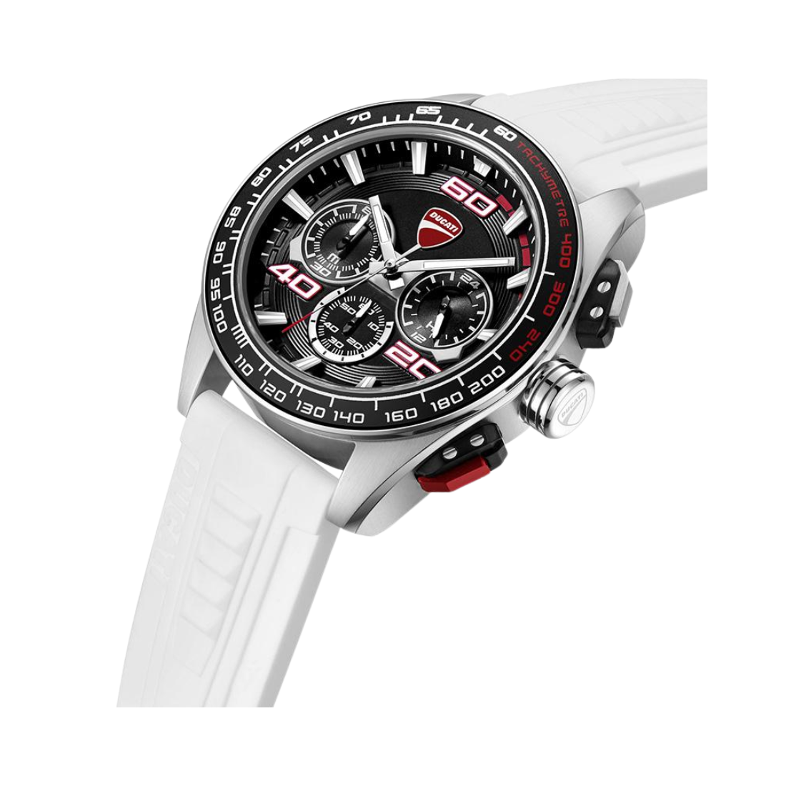 Ducati Extreme Sports Black Dial Chronograph in Steel Case with White Rubber Strap Mens Watch DTWGO0001702W