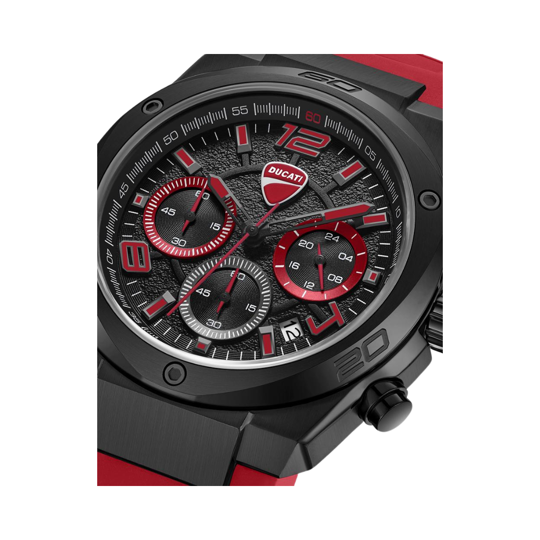 Ducati Extreme Sports Black and Red Dial Chronograph in Red Rubber Strap Mens Watch DTWGO0002401W