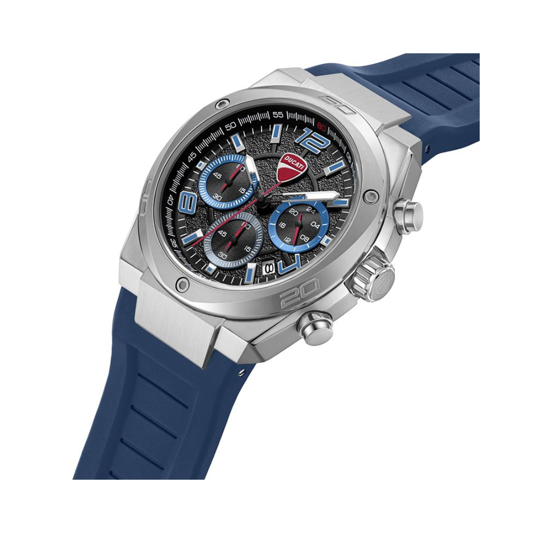 Ducati Extreme Sports Black Dial in Steel Case and Blue Rubber Strap Mens Watch DTWGO0002402W