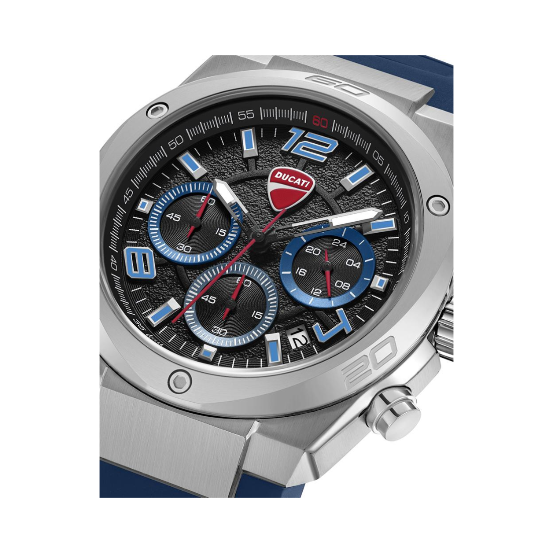 Ducati Extreme Sports Black Dial in Steel Case and Blue Rubber Strap Mens Watch DTWGO0002402W