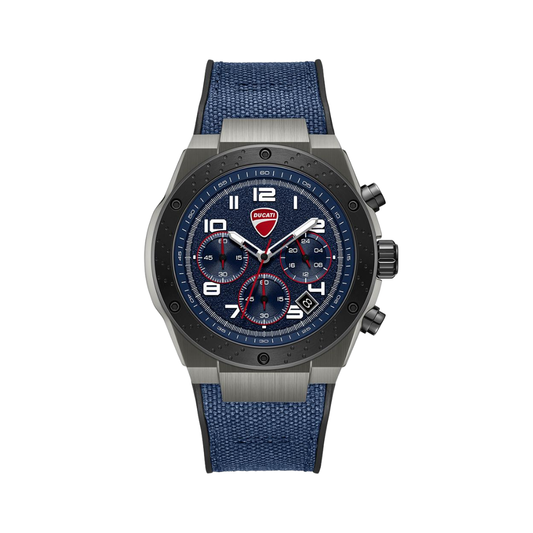 Ducati Supermotos Black and Blue Dial Chronograph in Nylon Cum Rubber Strap Mens Watch DTWGO0002502W