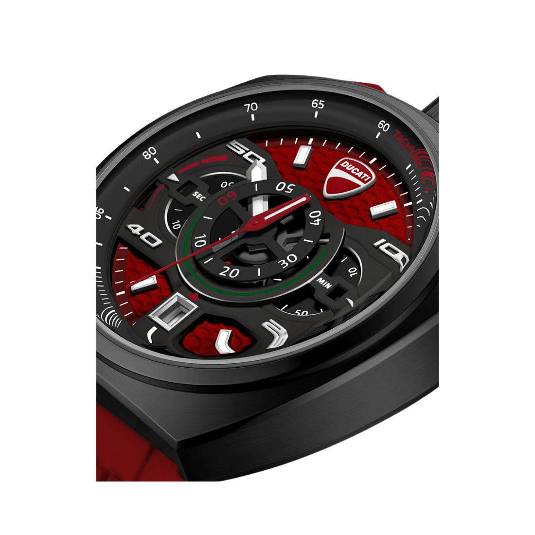Ducati Corse Black Case and Red Dial with Rubber Strap Chronograph Mens Watch DTWGO0004105W