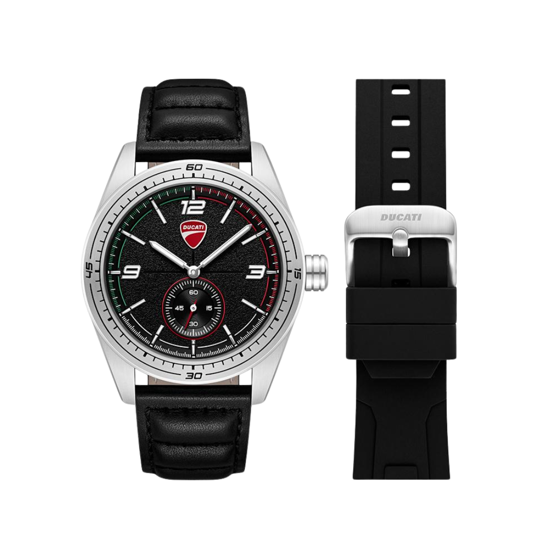 Ducati Touring Steel Case Black Dial in Black Leather and Rubber Strap Mens Watch DTWGX00023X0W