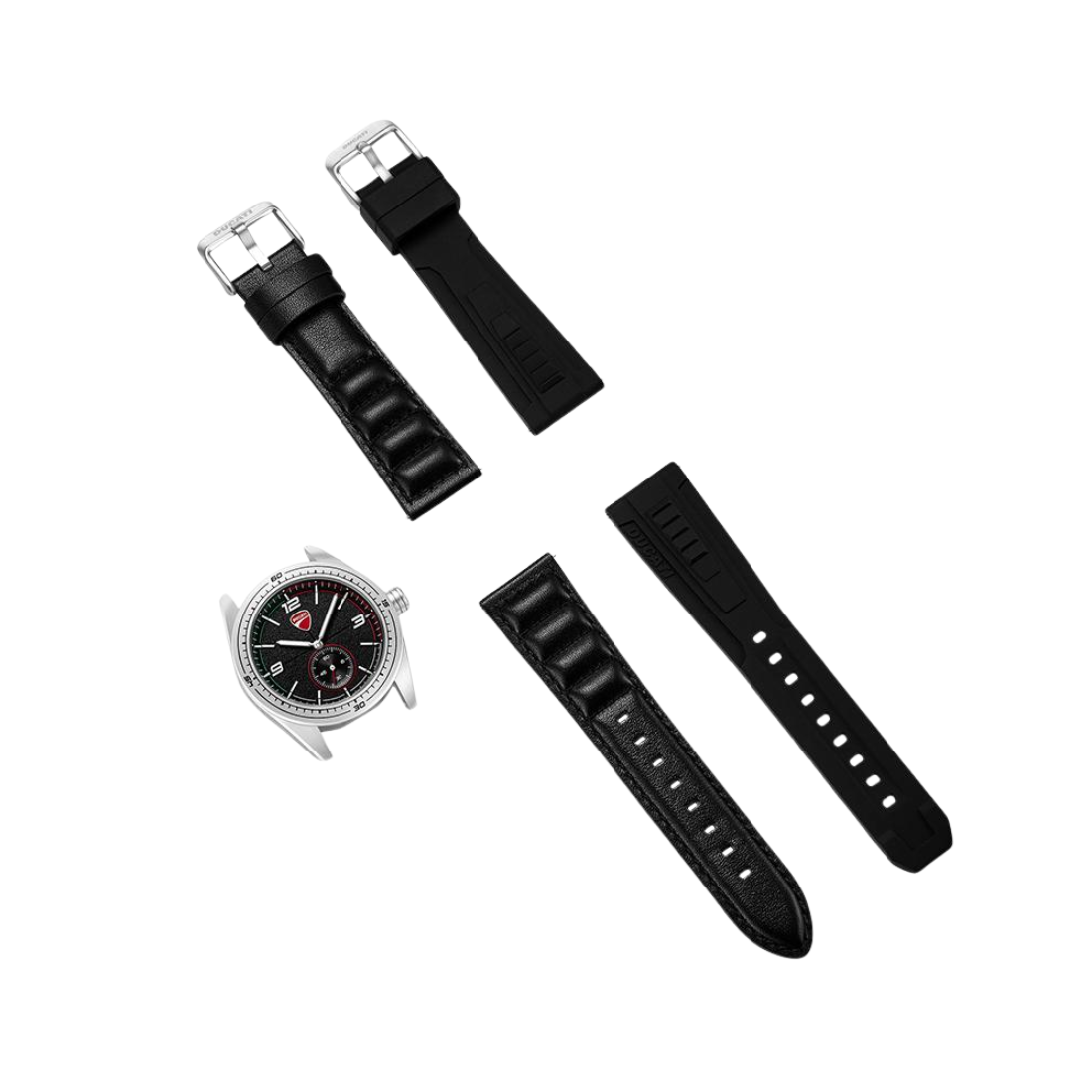 Ducati Touring Steel Case Black Dial in Black Leather and Rubber Strap Mens Watch DTWGX00023X0W