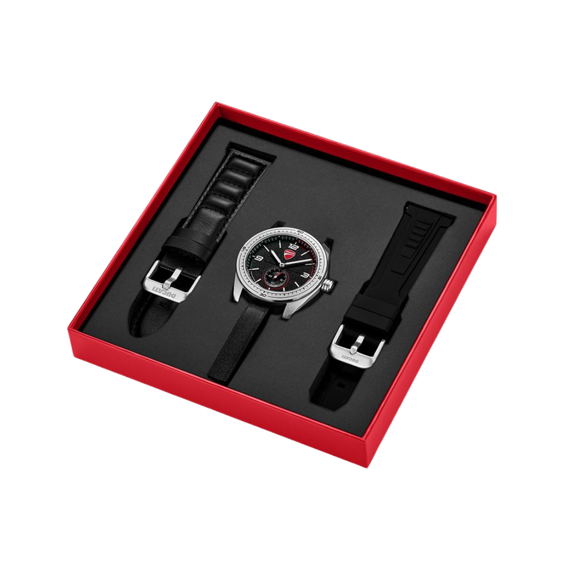 Ducati Touring Steel Case Black Dial in Black Leather and Rubber Strap Mens Watch DTWGX00023X0W