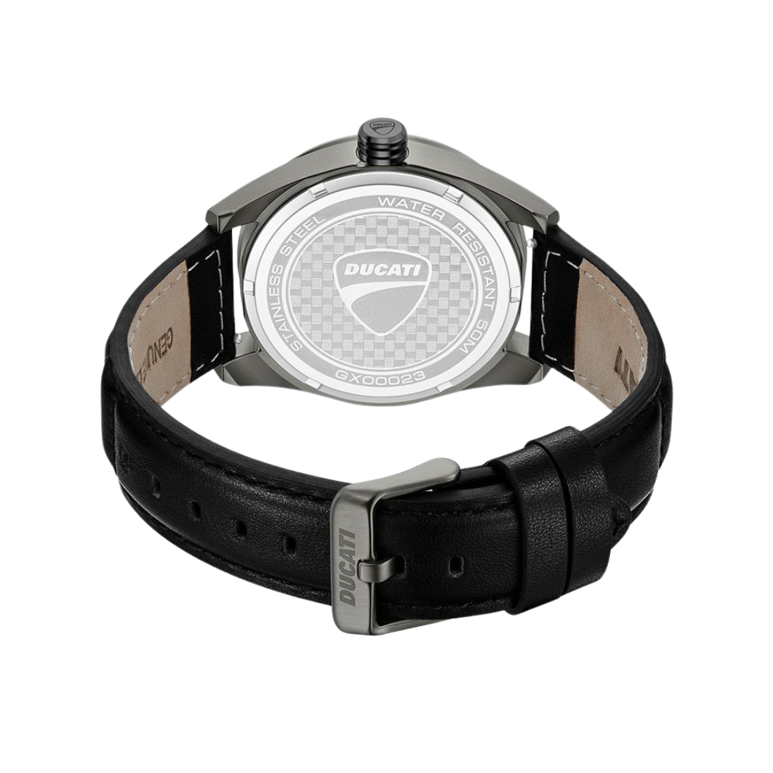 Ducati Touring Blue Dial Steel Case with Black Leather and Blue Rubber Strap Mens Watch DTWGX00023X1W