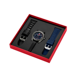 Ducati Touring Blue Dial Steel Case with Black Leather and Blue Rubber Strap Mens Watch DTWGX00023X1W