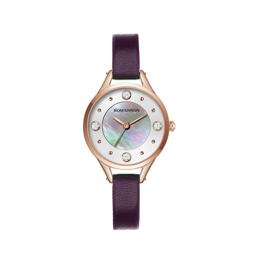Romanson Mother of Pearl Dial and Purple Strap with 4 Big Stones Womens Watch RL0B04LLRWH