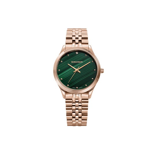 Romanson Deep Emerald Green Dial with Rose Gold Case and Metal Strap for Women's | RM5BF511KLLRGH