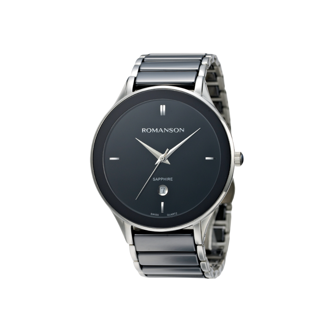 Romanson Steel and Black Ceramic Men's Watch TM4236MMWBK