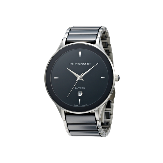Romanson Steel and Black Ceramic Men's Watch TM4236MMWBK