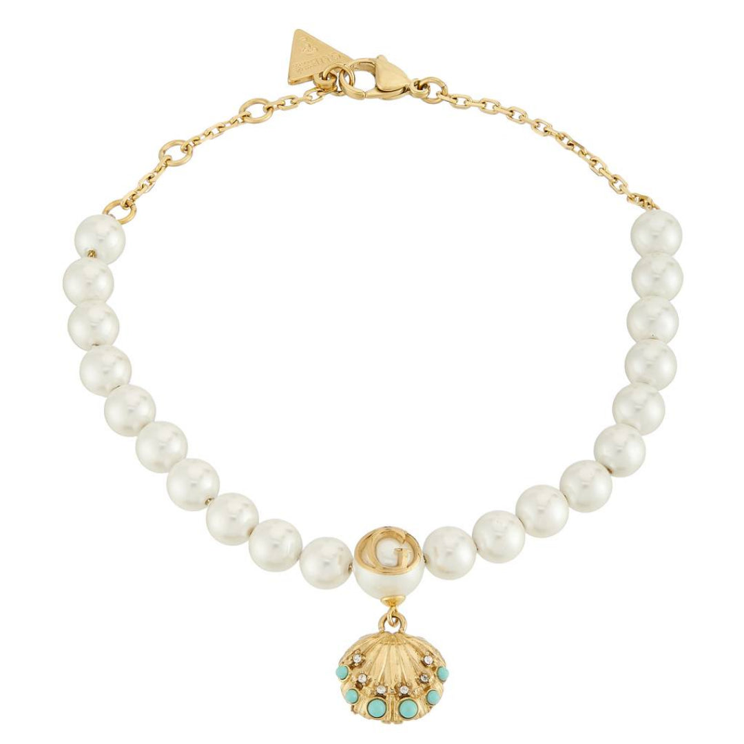 Guess Seashell Gold-Plated Pearl Women's Bracelet UBB05126YGL