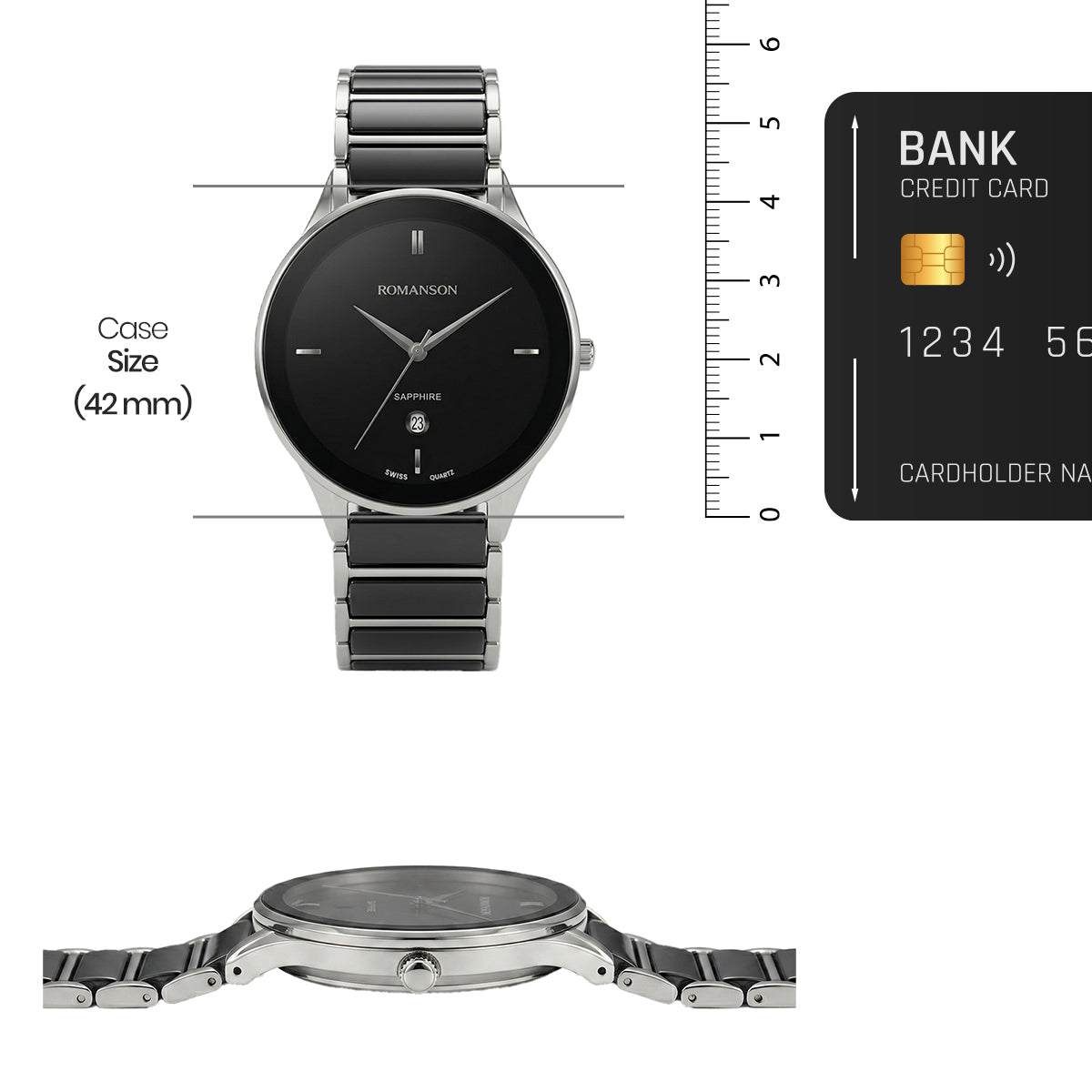 Romanson Steel and Black Ceramic Men's Watch TM4236MMWBK